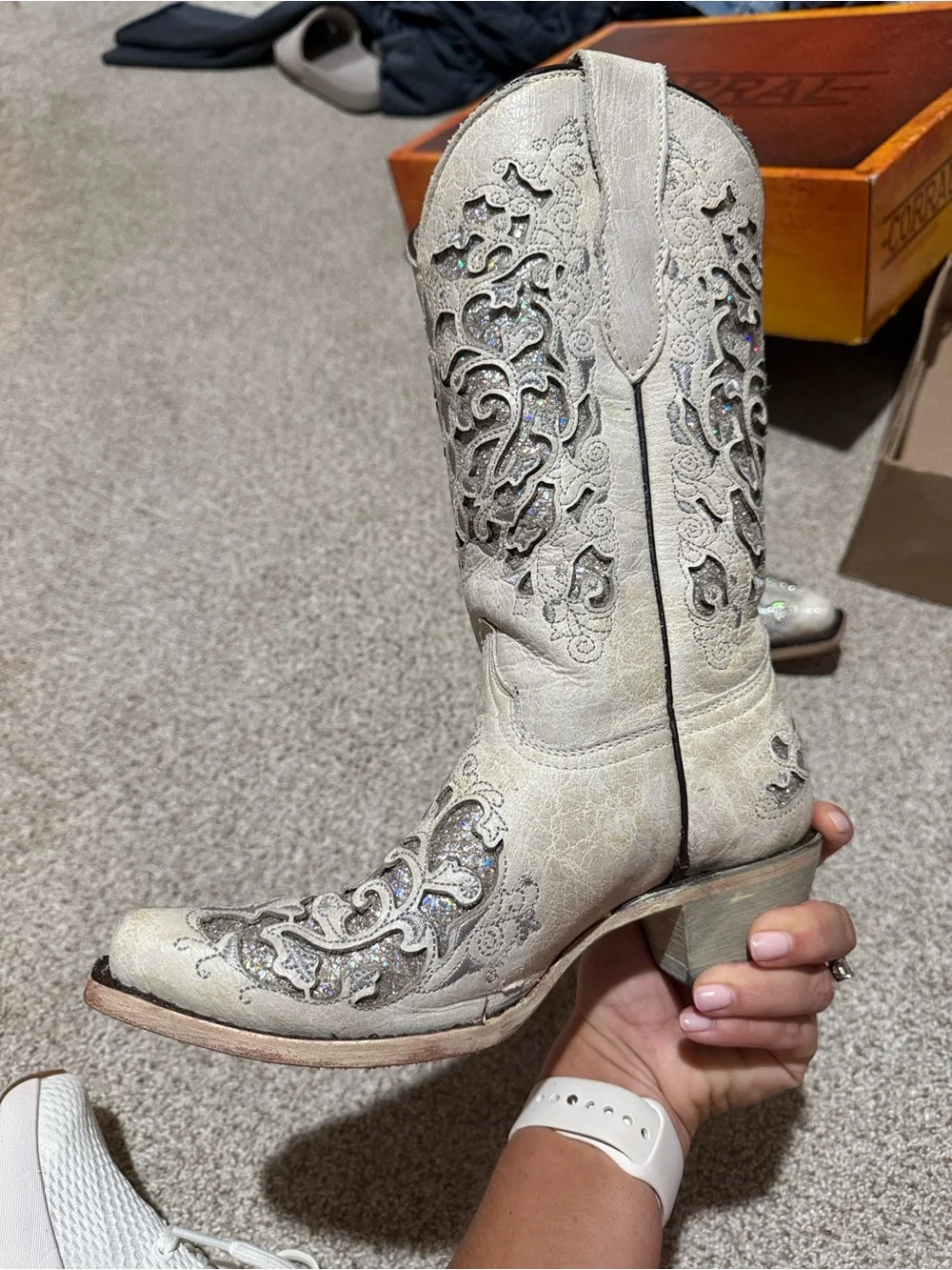 Corral Kids Cream Embroidered Western Boots